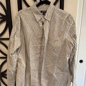 Express Men's Floral Button-Up Shirt in Beige and Blue